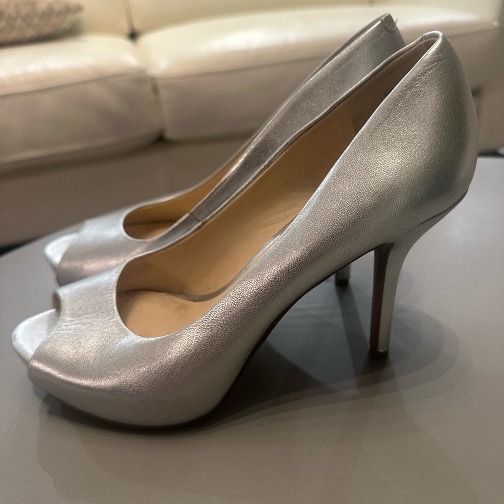 Elegant Silver Peep-Toe Heels